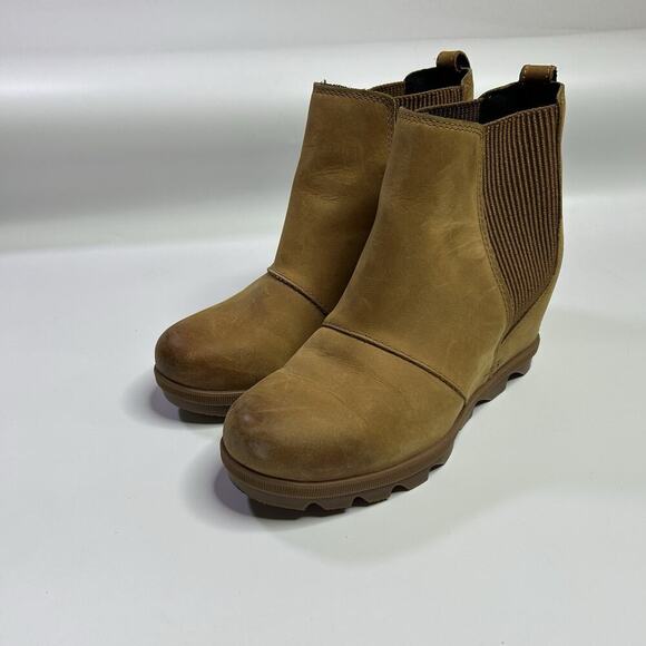 Sorel Joan Of Arctic Womens Size 7 Tan Leather Hidden Wedge Ankle Boots NL3022-2 - Picture 1 of 8